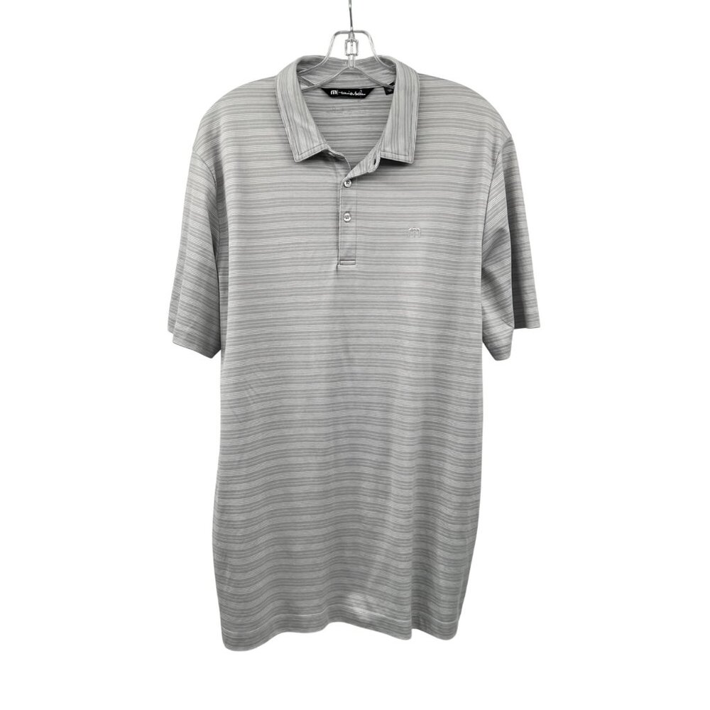 Travis Mathew Mens Striped Polo Shirt Short Sleeve Gray/White Size XXL